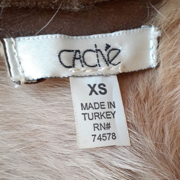 Womens "cache"vintage Leather patch & rabbit fur jacket,NEW, beautiful peice,XS - Picture 13 of 14